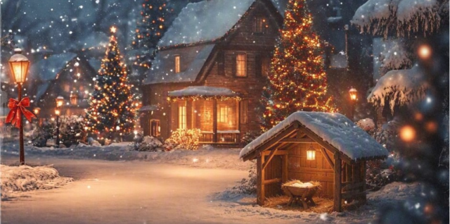 Scotty McCreery King Size Bed single artwork showing a snowy Christmas scene and manger