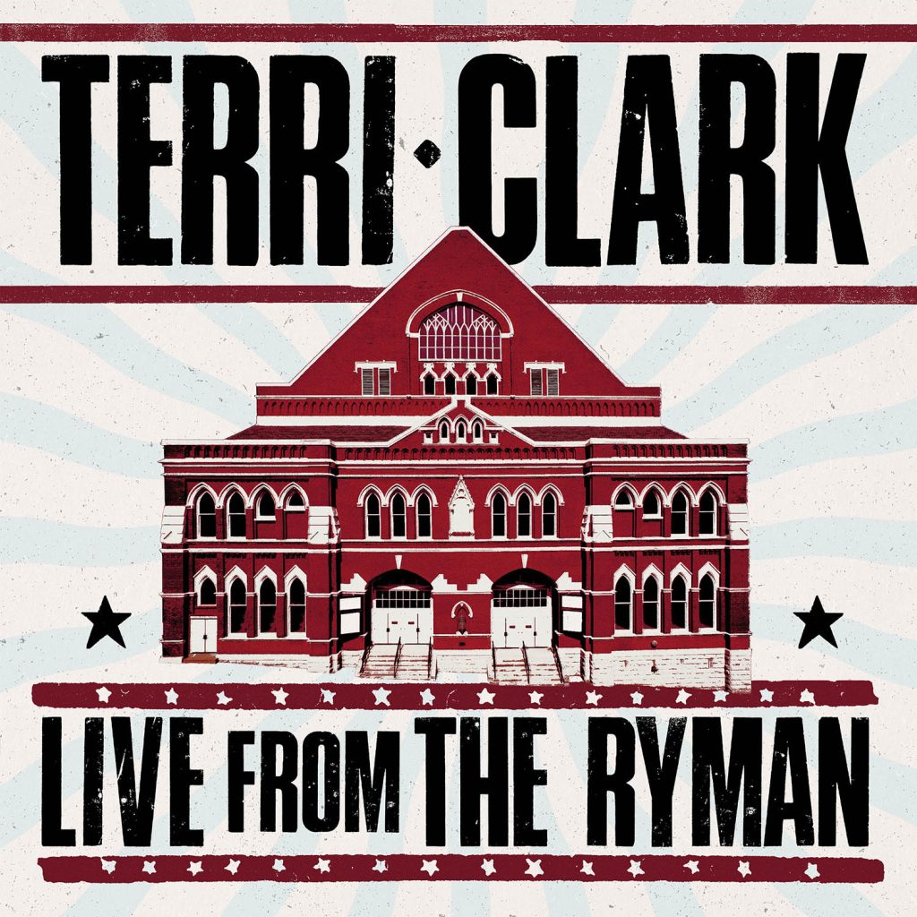 Terri Clark Live From The Ryman album cover with an illustration of the Ryman Auditorium